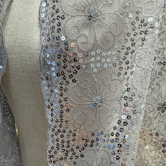 Silver Sequin Floral Lace Wrap Scarf With Fringe - Picture 2 of 4